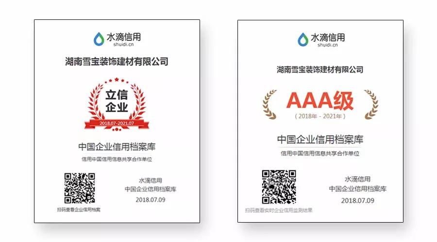 雪寶榮獲AAA級信用認證企業